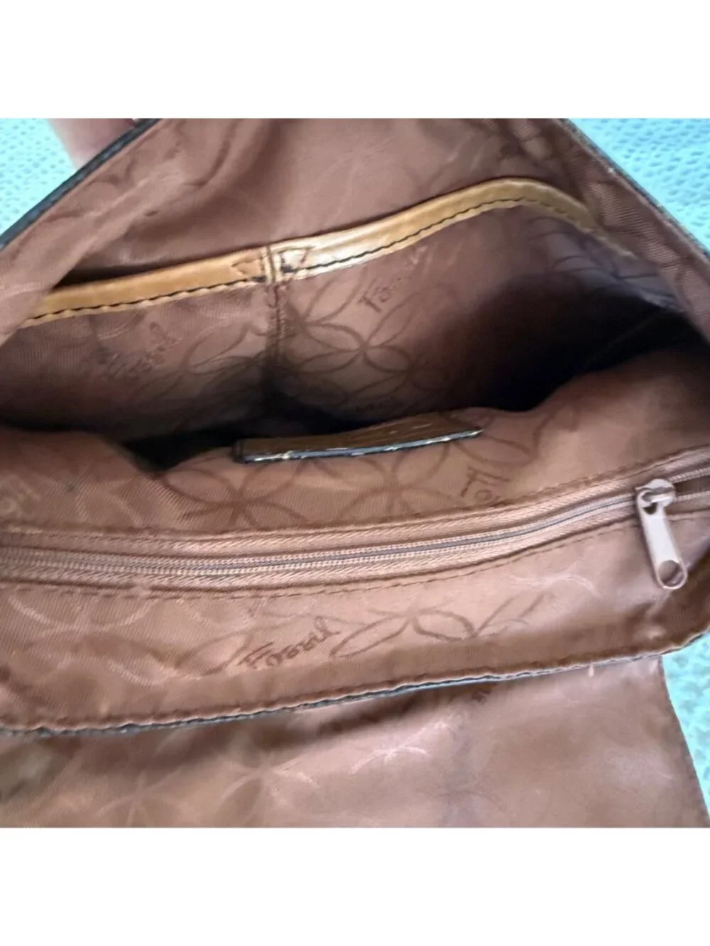 Fossil Brown Leather Crossbody Bag Boho Western
